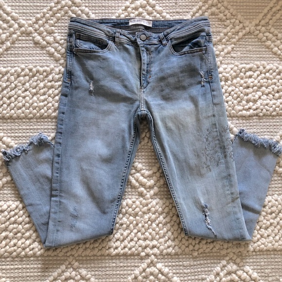 Zara Denim - Zara Basic Z1975 Distressed Fringed Ankle Skinny Jeans